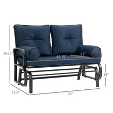 Load image into Gallery viewer, Outdoor Garden Patio Rocking Glider Chair Loveseat with Navy Blue Cushions