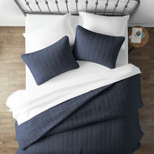 Load image into Gallery viewer, 3 Piece Microfiber Farmhouse Coverlet Bedspread Set Navy, King/California King