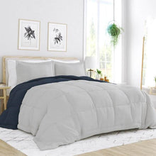 Load image into Gallery viewer, King/Cal King 3-Piece Microfiber Reversible Comforter Set in Navy/Grey
