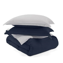 Load image into Gallery viewer, King/Cal King 3-Piece Microfiber Reversible Comforter Set in Navy/Grey