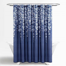 Load image into Gallery viewer, 72-inch Navy Light Blue White Floral Vines and Flowers Shower Curtain