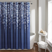 Load image into Gallery viewer, 72-inch Navy Light Blue White Floral Vines and Flowers Shower Curtain
