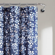Load image into Gallery viewer, 72-inch Navy Light Blue White Floral Vines and Flowers Shower Curtain