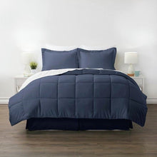 Load image into Gallery viewer, Queen Navy Microfiber Baffle-Box 6-Piece Reversible Bed-in-a-Bag Comforter Set