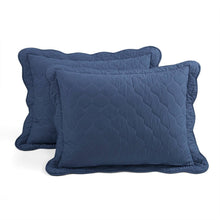 Load image into Gallery viewer, Full/Queen White Navy Scalloped Edge Reversible Thin Light Quilt Set