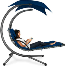 Load image into Gallery viewer, Navy Blue Single Person Sturdy Modern Chaise Lounger Hammock Chair Porch Swing