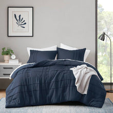 Load image into Gallery viewer, Full/Queen Microfiber Pleated Bohemian style Pre-Washed Comforter Set in Navy