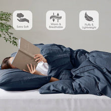 Load image into Gallery viewer, Full/Queen Microfiber Pleated Bohemian style Pre-Washed Comforter Set in Navy