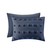 Load image into Gallery viewer, Full/Queen 3 Piece Navy Pompom Microfiber Hypoallergenic Comforter Set