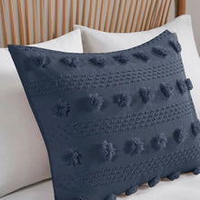 Load image into Gallery viewer, King/Cal King 3 Piece Navy Pompom Microfiber Hypoallergenic Comforter Set