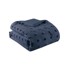 Load image into Gallery viewer, King/Cal King 3 Piece Navy Pompom Microfiber Hypoallergenic Comforter Set