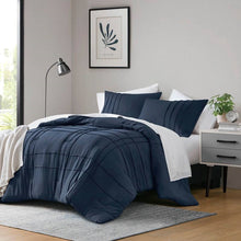 Load image into Gallery viewer, Twin/Twin XL Microfiber Pleated Bohemian style Pre-Washed Comforter Set in Navy