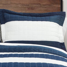 Load image into Gallery viewer, Full/Queen Navy White Stripe 3 Piece Cotton Lightweight Quilt Set