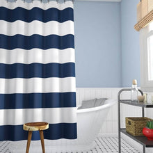 Load image into Gallery viewer, 72 x 70 inch Polyester Navy Blue White Nautical Ocean Striped Shower Curtain