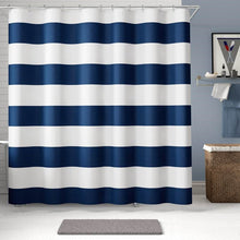 Load image into Gallery viewer, 72 x 70 inch Polyester Navy Blue White Nautical Ocean Striped Shower Curtain