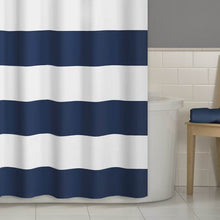 Load image into Gallery viewer, 72 x 70 inch Polyester Navy Blue White Nautical Ocean Striped Shower Curtain