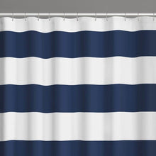 Load image into Gallery viewer, 72 x 70 inch Polyester Navy Blue White Nautical Ocean Striped Shower Curtain