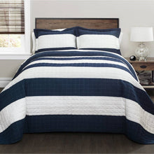 Load image into Gallery viewer, Twin Navy White Stripe 2 Piece Cotton Lightweight Quilt Set