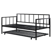 Load image into Gallery viewer, Twin size Heavy Duty Metal Daybed with Roll-Out Trundle Bed