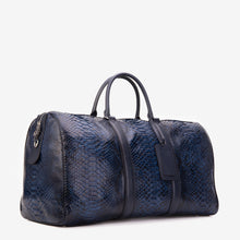 Load image into Gallery viewer, The Velar Navy Hand-Painted Python Leather Weekender Bag