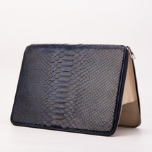 Load image into Gallery viewer, The Varese Navy Hand-Painted Python Leather 14” Laptop Portfolio