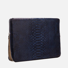 Load image into Gallery viewer, The Varese Navy Hand-Painted Python Leather 14” Laptop Portfolio