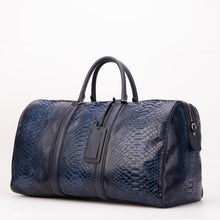 Load image into Gallery viewer, The Velar Navy Hand-Painted Python Leather Weekender Bag
