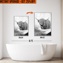 Load image into Gallery viewer, Upgrade Your 36x24 Inches 'Highland Cattle Bath' Canvas To 48x32 Inches