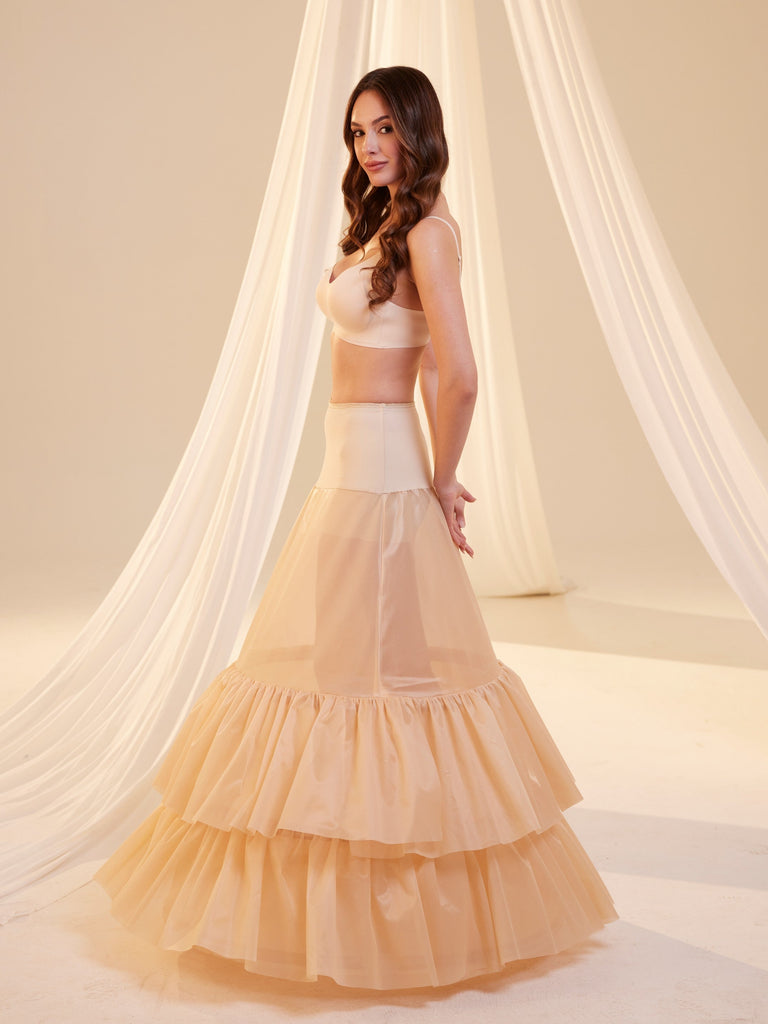 Nude Trumpet Petticoat Skirt  with  Waist Corsage and 3 Hoops , Bridal Crinoline Slip