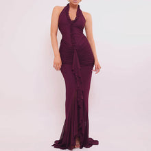 Load image into Gallery viewer, Arrival Sexy Halter Dress Summer Deep V Plunge Ruffled Slit Pleated Dress