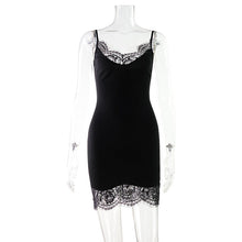 Load image into Gallery viewer, Summer Sexy Lace Stitching Sexy Dress Slim Fit Waist Trimming Spaghetti Straps Sheath Solid Color Dress
