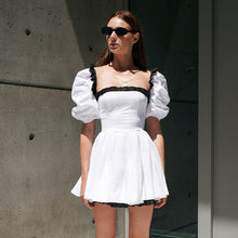 Load image into Gallery viewer, Black White Contrast Color Square Collar Puff Sleeve Sexy Backless Dress High Sense Women Clothing