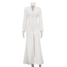 Load image into Gallery viewer, V neck Long Sleeve High Waist Split French Dress Women Party Long Dress