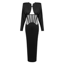 Load image into Gallery viewer, Women Clothing Black Shoulder Boning Corset Drill Buckle Dress round Neck Elegant Split Evening Sheath Dress