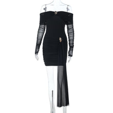Load image into Gallery viewer, Sexy Short off Shoulder Sexy Backless Mesh Stitching Long Sleeve Dress