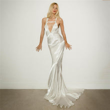 Load image into Gallery viewer, Autumn Winter Women Solid Color Sexy Deep V Plunge neck Backless Formal Dress Strap Dress