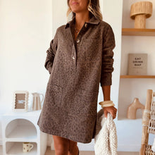 Load image into Gallery viewer, Women Collared Long Sleeve Loose Denim Dress