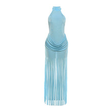 Load image into Gallery viewer, Winter Women Clothing Tassel Design Solid Color Sexy Halter Backless Dress