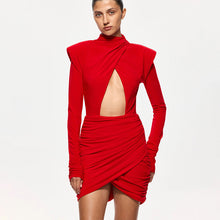 Load image into Gallery viewer, Women Clothing Hollowed out Design Slim Fit Padded Shoulder Long Sleeve Narrow Dress Solid Color Dress