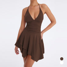 Load image into Gallery viewer, Arrival Women Deep V Plunge neck Halter Backless Lace up Sexy Pleated Irregular Asymmetric Dress