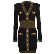Load image into Gallery viewer, Spring Autumn Women Clothing Gold Silk Stitching High Quality Long Sleeve Waist Trimming Knitted Dress
