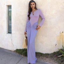 Load image into Gallery viewer, Autumn Winter Women Clothing Colorblock Slim Pleated Long Sleeve Elegant Dress