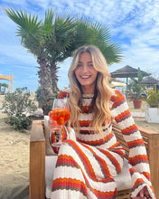 Load image into Gallery viewer, Striped Contrast Color Beach Vacation Sexy Dress Knitted Hollow Out Cutout Maxi Dress Blouse Summer Women