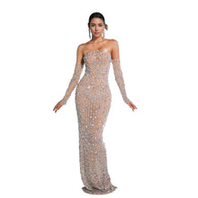 Load image into Gallery viewer, Women Wear Drilling One Line Long Maxi Dress