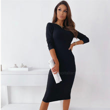 Load image into Gallery viewer, Office Sexy Backless Hip Knitwear Long Sleeve Knee-Length Dress