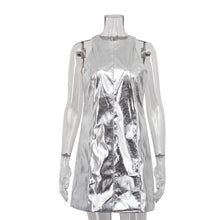 Load image into Gallery viewer, Summer Women Clothing Reflective Faux Leather Sexy Nightclub Vest Dress Sleeveless Short Dress