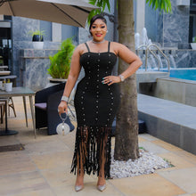 Load image into Gallery viewer, Sexy Sling Fringed Sheath Dress Women Bubble Beads