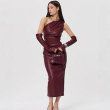 Load image into Gallery viewer, Crossbody Leather Dress Women Clothing Tight Wrapped Chest Pleated Sexy Sheath Split Dress