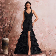 Load image into Gallery viewer, Long Elegant Oblique Shoulder Elegant Cocktail Party Dinner Dress Luxury Split Bridesmaid Graduation Dress Tiered Dress Women