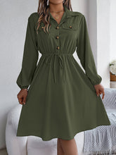 Load image into Gallery viewer, Real Shot Autumn Winter Casual Button Lace up Waist Controlled Long Sleeves Shirt Dress Women Clothing